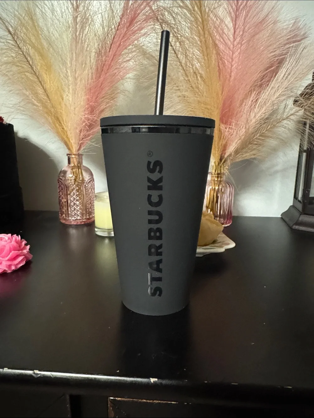 *RARE FIND* Starbucks Matte Black Reusable Cold Cup with Straw grande size